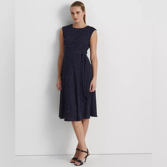 [US:4]LAUREN RALPH LAUREN-Women's Polka-Dot Bubble Crepe Belted  Dress - Picture 3 of 8